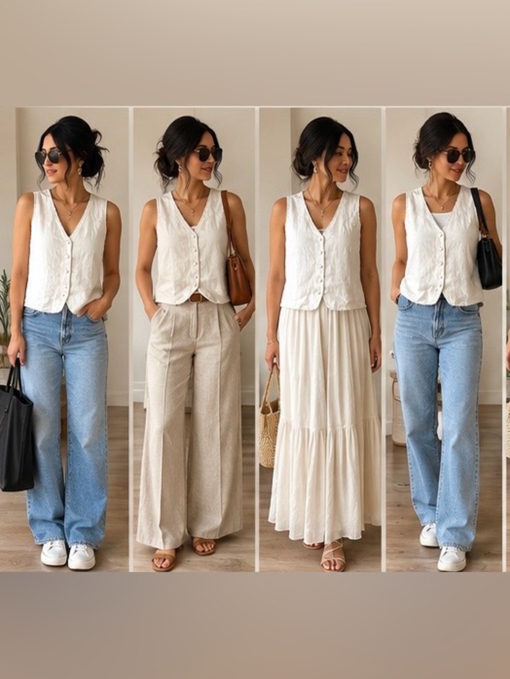 Lauren Ashley White Linen Vest — Size Large